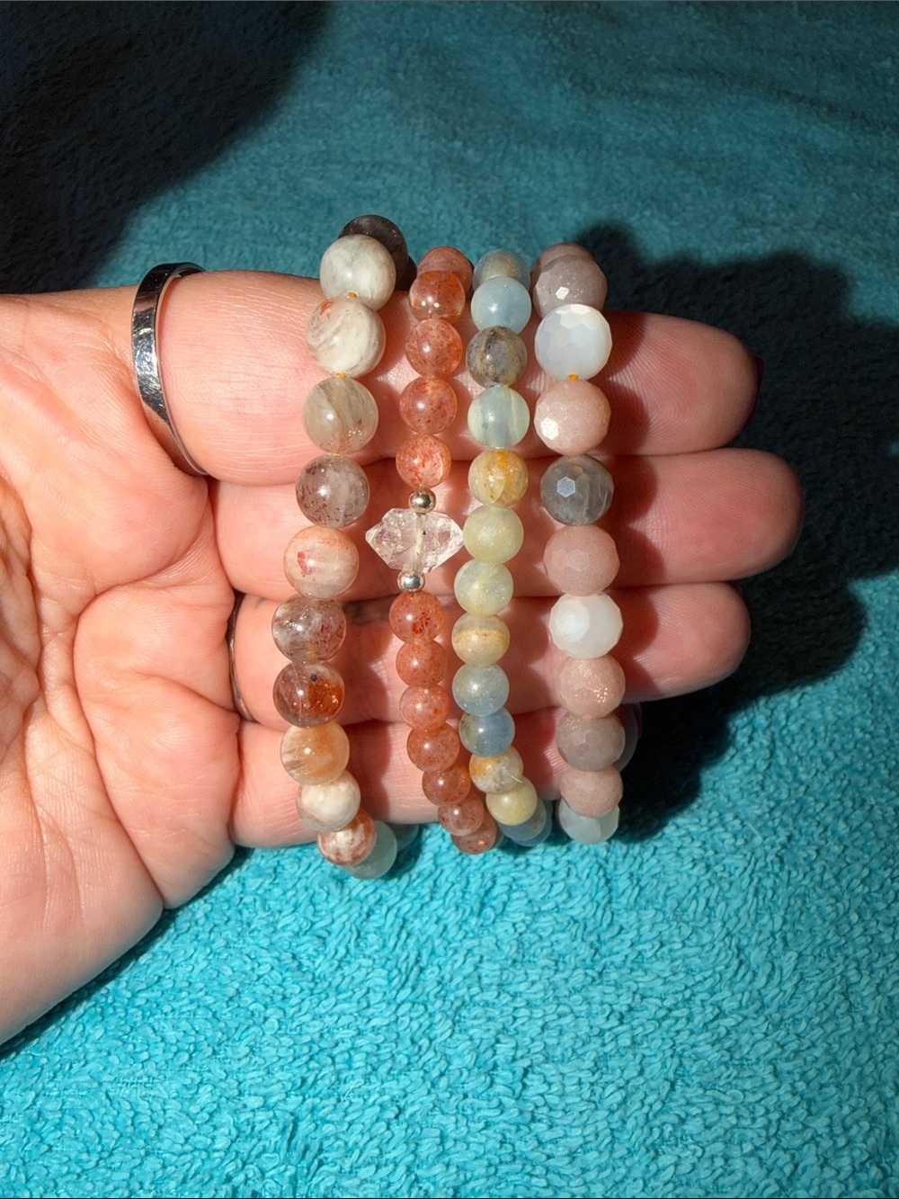 Multicolor Sunstone Beaded Stretch Bracelet Stack - Women Jewelry